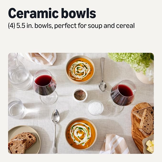 Amazon Basics Glazed Stoneware Bowls, 4-Piece Set, Microwave and Dishwasher-Safe - Image 2