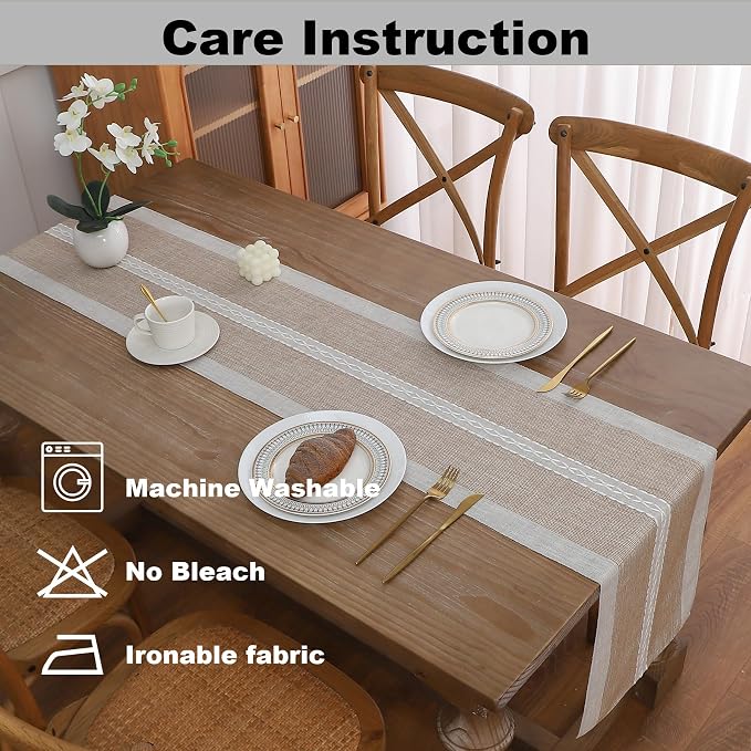 Gernaice Boho Table Runner, Rustic Cotton Linen Farmhouse Table Runners - Image 5
