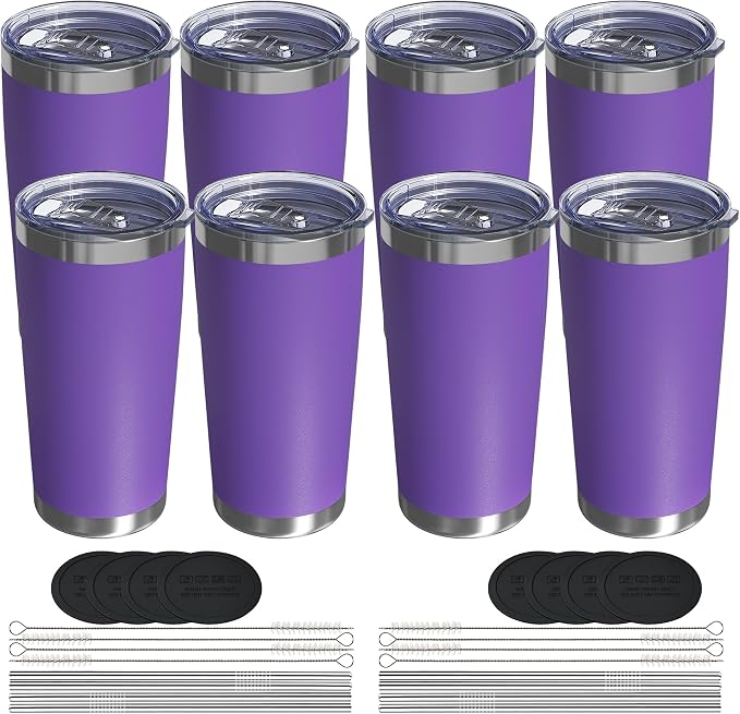 20oz Travel Coffee Tumbler 8 Pack, Lids and Straws, Stainless Steel | Double by UIRZOTN