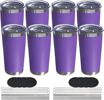 20oz Travel Coffee Tumbler 8 Pack, Lids and Straws, Stainless Steel | Double by UIRZOTN