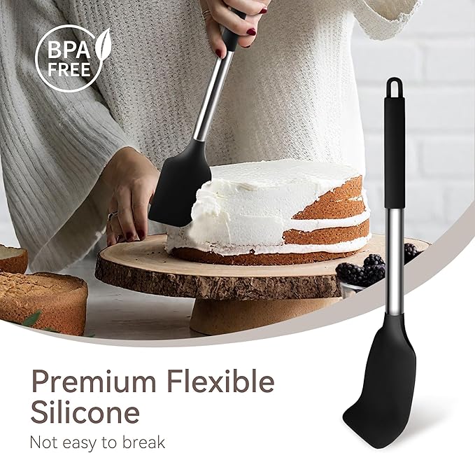Silicone Kitchen Utensils Set, 28 Pcs Cooking Utensils Set 446°F Heat Resistant Spatula Set, Food Grade Silicone and Stainless Steel Handle Kitchen Gadgets for Nonstick Cookware BPA Free