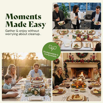 Chic Leaf Palm Leaf Plates Disposable Inch Square Pack Compostable Biodegradable & Eco Friendly Plates, Romantic Valentine's Day Table Setting Microwave Safe Disposable (10'' - 25 Pack)