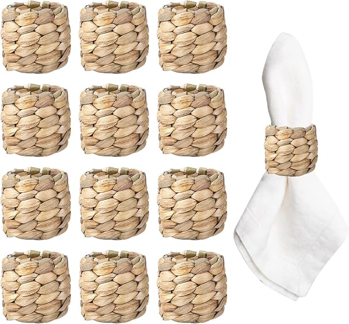 APTWOW Rustic Napkin Rings Set of 12, Hand-Woven Farmhouse Fall Napkin Rings by APTWOW