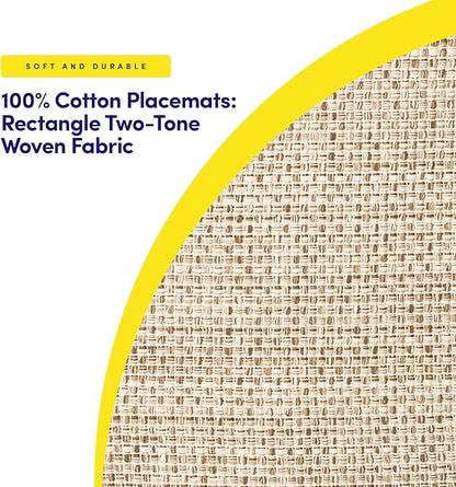 Sweet Home Collection 100% Cotton Placemats for Dining Room Rectangle Two Tone Woven Fabric 13" x 19" Soft Durable Table Mat Set, Set of 6, Eggshell