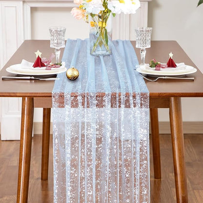 SiinvdaBZX 4 Pcs Light Blue Sheer Tulle Table Runner 120 Inch/10 Ft Long | - Image 3