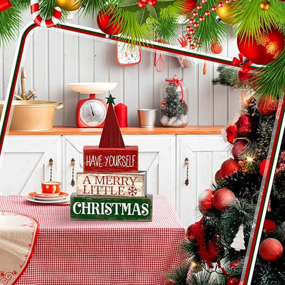 Moucuny 4 Pcs Christmas Decor Wooden Christmas Tree Winter Tiered Tray Decor - Image 5