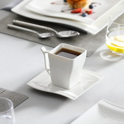 MALACASA Ivory White Dinnerware Sets, 30-Piece Porcelain Plates and Bowls Sets, Modern Dish Set for 6, Square Plates Dinnerware Set Kitchen Dishware Sets, Microwave and Dishwasher Safe, Series Flora