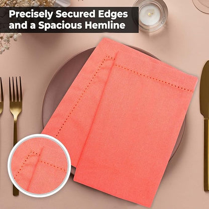 Urban Villa Cloth Napkins Set of 12(20x20 Inches)100% Cotton Hemstitch Napkins Cloth Washable Durable Reusable Absorbent Table Dinner Napkins Cloth for Hotel Lunch Restaurant Weddings Parties - Orange
