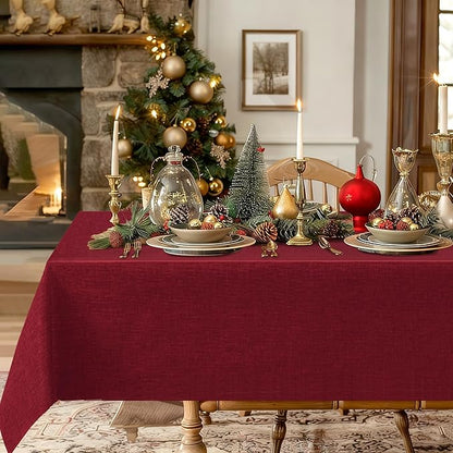 Hiasan 2 Pack Faux Linen Red Square Tablecloth - Wrinkle and Stain Resistant Washable Table Cloth for Kitchen Dining Room Holiday Table Cover for Party Dinner, 70 x 70 Inch
