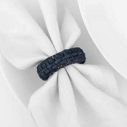 Cane Woven Napkin Rings, durable plastic core, 2.25x2.25x0.5 in, bohemian - Image 3