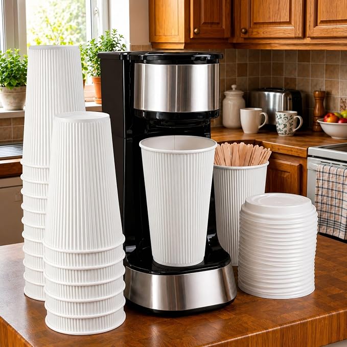 Restaurantware 16 Ounce Ripple Wall Disposable Coffee Cups, 500 Insulated White - Image 3