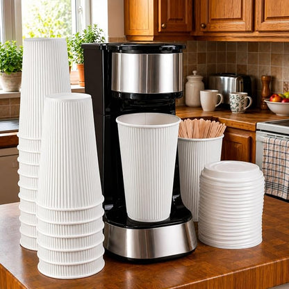 Restaurantware 16 Ounce Ripple Wall Disposable Coffee Cups, 500 Insulated White - Image 3