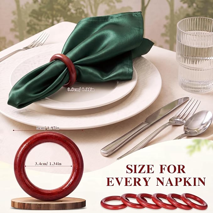 Thenshop 50 Pcs Decorative Wooden Napkin Rings Bulk Exquisite Round Dining - Image 2