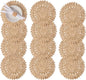 13.8" Set of 12 Round Corn Husk Placemats | Boho Wovean Rattan Table Mats | Farmhouse Wicker Spring Plate Chargers Like Water Hyacinth, Seagrass Table Mats