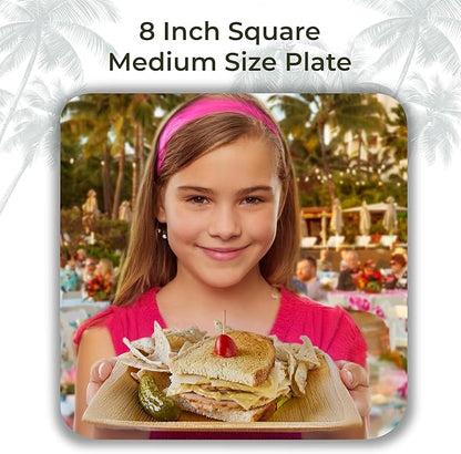 Indie Palm Disposable Palm Leaf Plates – 50 Pack 8 Inch Square – Heavy Duty, 100% Compostable & Biodegradable – Eco-Friendly Alternative to Plastic & Bamboo – Perfect for Parties & Events