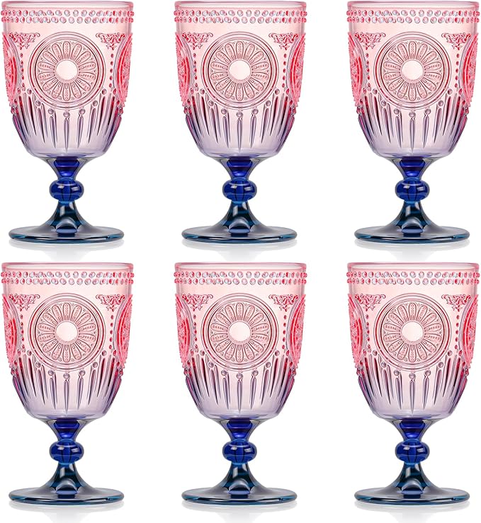 XUWAIDSGN 6Pcs Plastic Vintage Wine Glasses 13.5oz Reusable Embossed Goblet by XUWAIDSGN