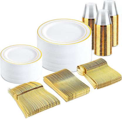 bUCLA 300PCS Gold Disposable Dinnerware Set by BUCLA