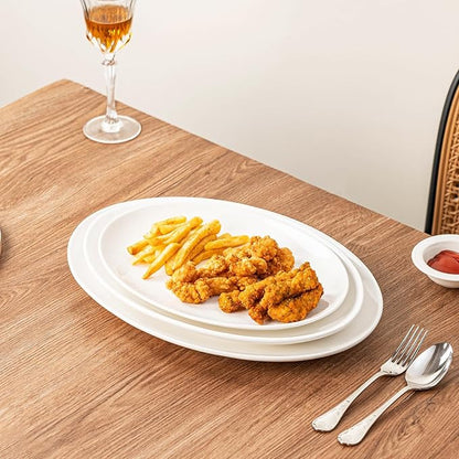 Serving Platters Set of 3 – 15.5/14/12 Inch Oval White Serving Platters, Large Porcelain Serving Platter Set for Party, Appetizers, Charcuterie, Sushi & Dessert, Microwave & Dishwasher Safe