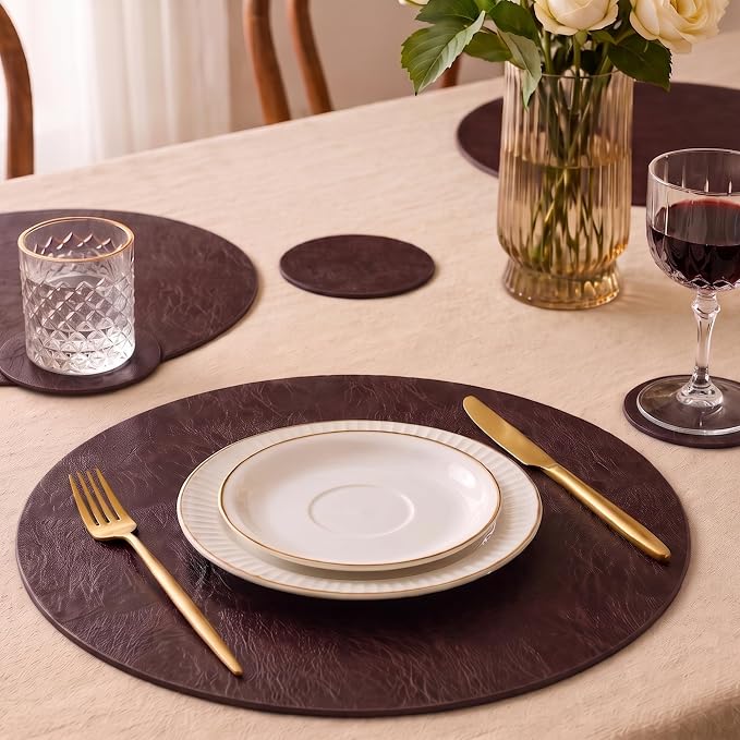 Embossed PU Leather Placemats, Waterproof Coffee Coasters, Kitchen Table Mats - Image 2