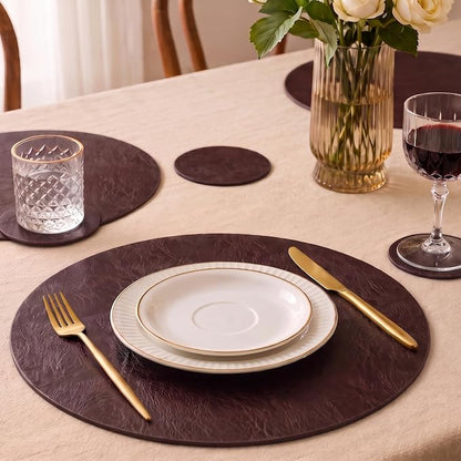 Jovono Premium Faux Leather Round Placemats Set of 6 - Image 2