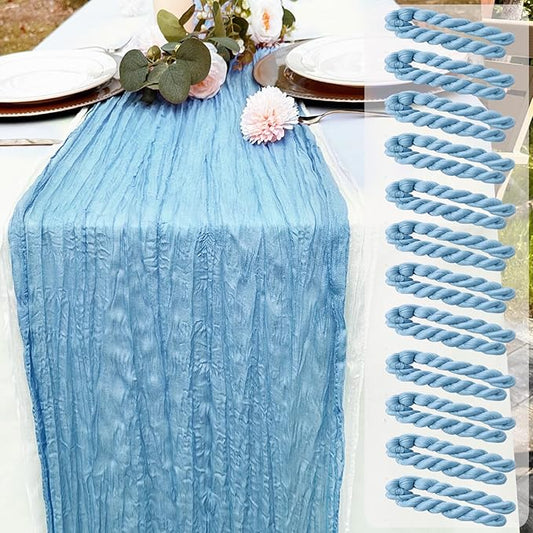 12 Pack Light Blue Cheesecloth Table Runner Rustic Gauze 22x120 inch Long Table Runner for Wedding Bridal Shower Birthday Party Banquet Boho Decoration(#17)