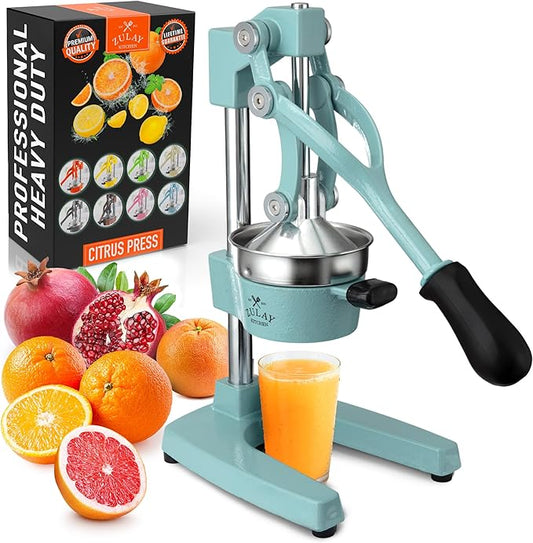 Zulay Kitchen Cast Iron Juicer - Easy-to-Clean Heavy-Duty Manual Juicer, Professional Citrus Juicer - Stainless Steel Lemon Squeezer - Manual Citrus Press & Orange Squeezer - Orange Juicer – Mint