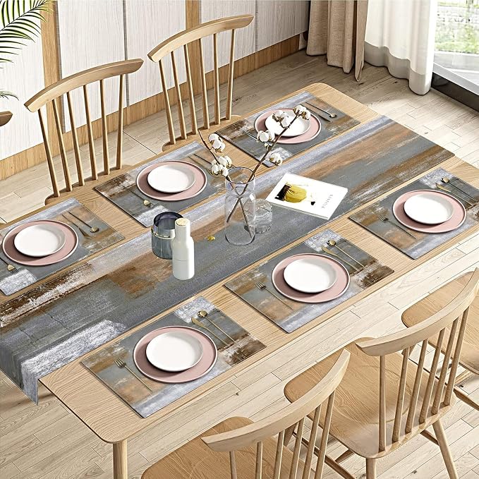 Emvency Table Runner and Placemats Set of 6, Abstract Modern | Painting by Emvency