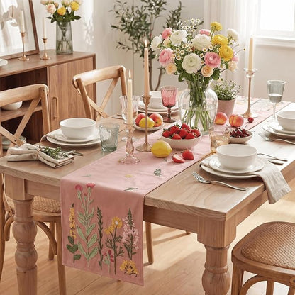 Artoid Mode Pink Soft Chain Embroidery Wild Floral Spring Table Runner - Image 5
