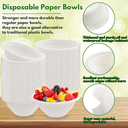100 Pack 8 oz Disposable Paper Bowls, Heavy-Duty Compostable Bagasse Bowls | - Image 3