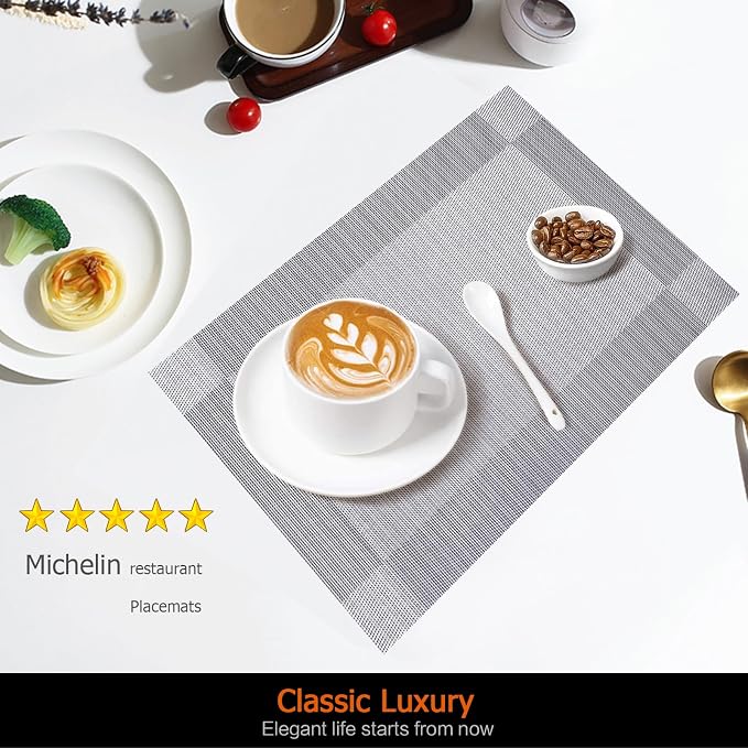 Silver Grey Vinyl Placemats Set of 12, Heat Resistant Table Placemats | 18x12 - Image 2