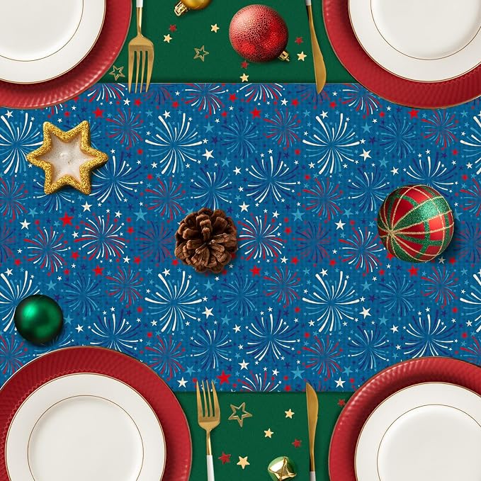 4July Blue Firework Burlap Table Runner Seasonal Spring Fall Kitchen Dining - Image 4
