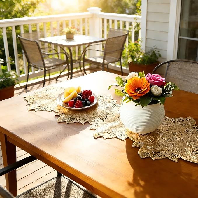 FAVE Gold Table Runners 36 Inches Flower Shaped Short Table Runner | Washable - Image 8