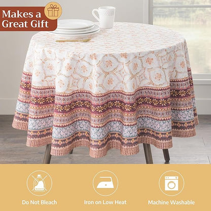 Maison d' Hermine Table Cloth Round Table 100% Cotton 69 Inches Fall Tablecloth Reusable Everyday Use for Thanksgiving Christmas Decorations Dining Farmhouse Party (Fair Isle)