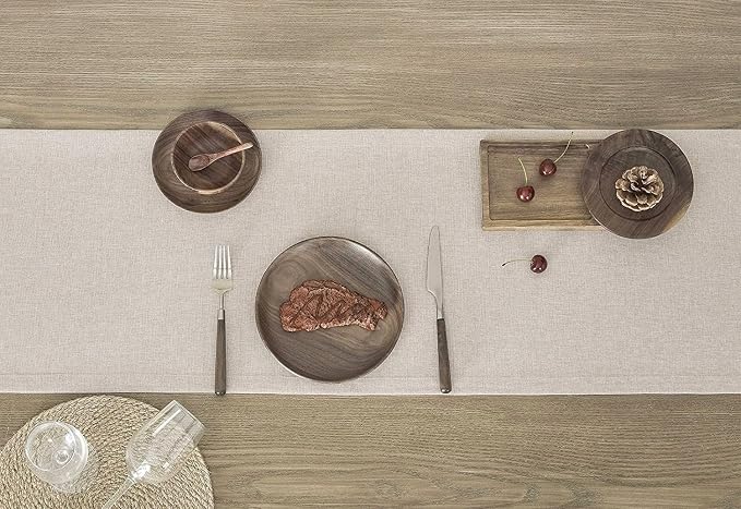 Basic Linen Style Table Runner, 14x48 Inch Light Tan | Mitered Corner Design - Image 3