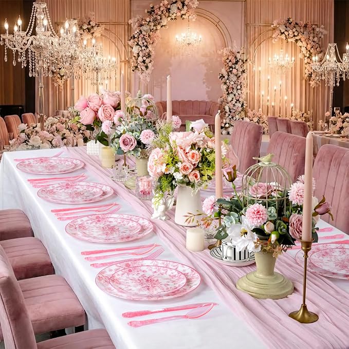60PCS Pink Plastic Plates - Image 5