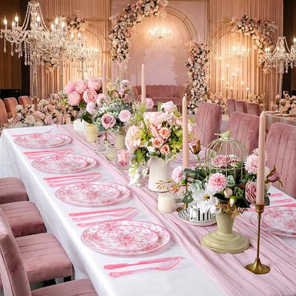 60PCS Pink Plastic Plates - Image 5