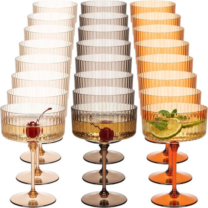 Jingmore 24 Pcs Ribbed Martini Glasses 10 oz Disposable Plastic Vintage Ribbed by Jingmore