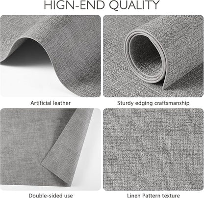 Faux Leather Placemats Set of 6 Washable Artificial Leather Table mats for Kitchen Table - Heat Resistant, Waterproof, Easy Clean, Anti Slip 11.8" x 17" (Light Grey-6 Pack)