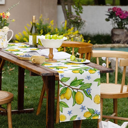 Summer Amalfi Coast Lemon Fruit Table Runner Green Leaves Burlap Table Runners - Image 6