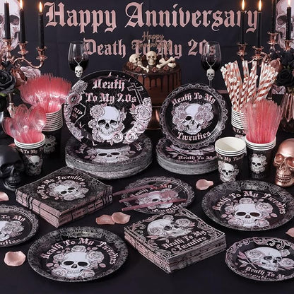 450 Pcs Death to My 20s Tableware Set Decorations, Serves 50 | Rose Gold Black - Image 6