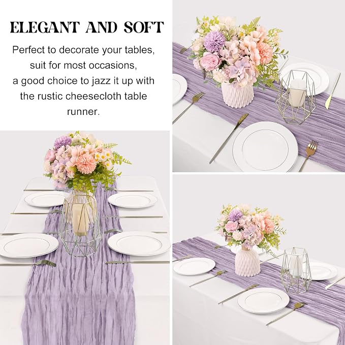 6 Pieces Lilac 10FT Cheesecloth Table Runner Boho Gauze Fabric Table Runner - Image 3
