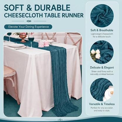 2 Pack Teal Cheesecloth Table Runner 17x108 Inch Boho Rustic Semi Sheer Gauze - Image 4
