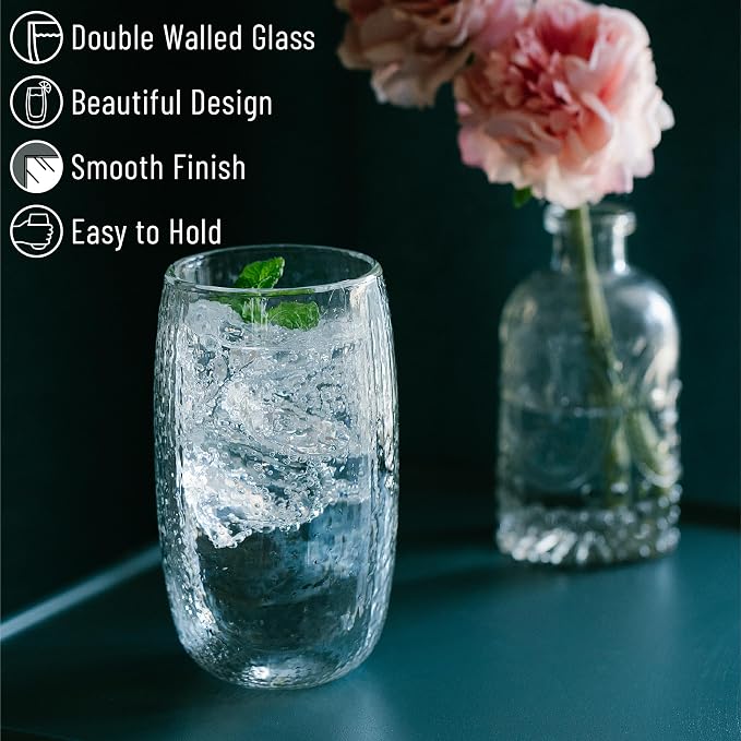 BTaT- Double Walled Glasses, 4 Pack, 12 oz, Insulated Dotted Glass Cups - Image 4