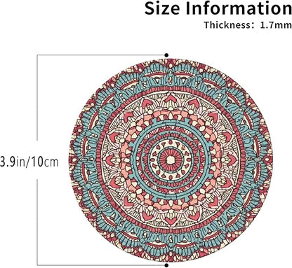 Mandala Pattern Coasters Leather Round Drink Coasters 6 Pcs Set with Holderor for Cup Drink Coffee Table Bar Home Decor
