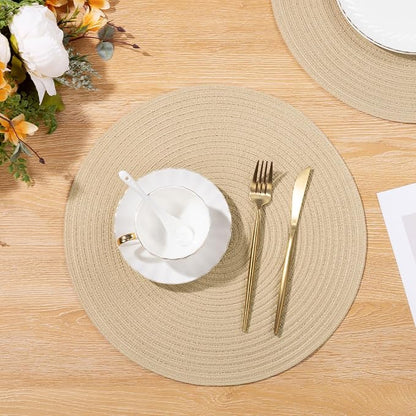 SHACOS 15 inch Round Braided Placemats Set of 6 Cotton Polyester Heat Resistant - Image 6
