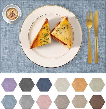 Faux Leather Placemats Set of 8 Washable PU Table mats for Kitchen Table - Heat Resistant, Waterproof, Easy Clean, Anti Slip 11.8" x 17" (Light Blue-8 Pack)