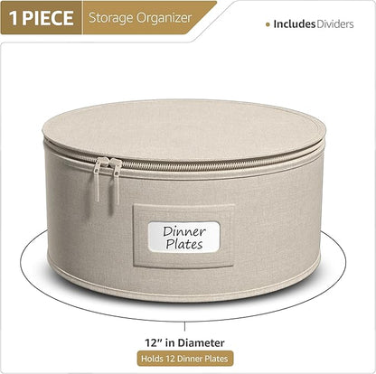Sorbus China Storage Containers – Dinnerware Organizer for Dinner Plates with Lid (Holds Service for 12) with Felt Protectors – 12" x 6.25"
