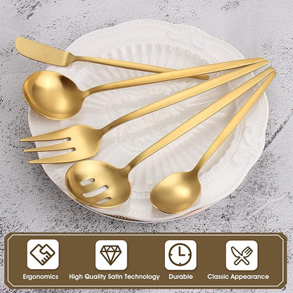 VANVRO Matte Gold Serving Silverware Set, 5-Piece Round Shared Utensils Set of - Image 3