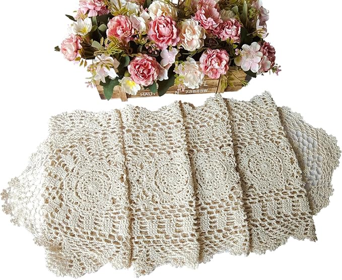 Phantomon Oval Lace Table Runner Doilies Floral Table Scarf Furniture Cloth - Image 4