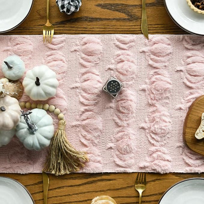 Artoid Mode Pink Soft Faux Fur Pumpkins Fall Table Runner 13x36 Inch | Seasonal - Image 2